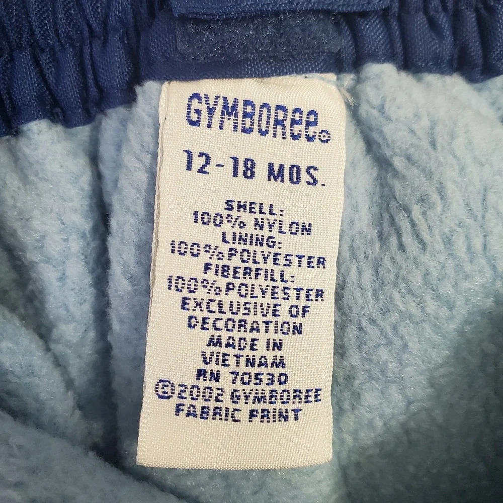Vintage Gymboree 12-18 Month Blue Fleece Lined Snow Pants Bibs Winter Overalls